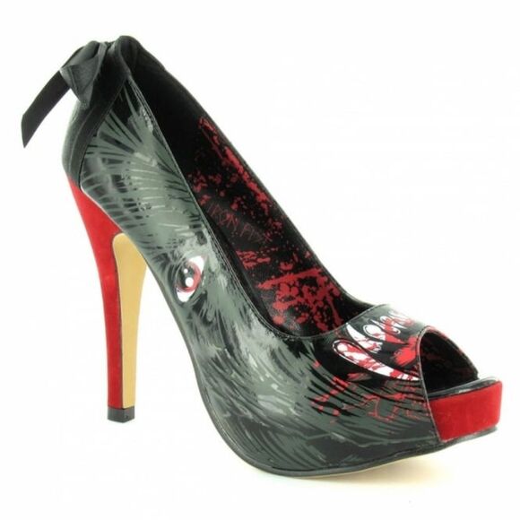 IRON FIST Wolfbeater Womens Patent Platform Stiletto Heels - Black + Red - Picture 1 of 11